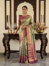 MIMOSA Green Kanjivaram Art Silk Saree — pose 7 styling detail