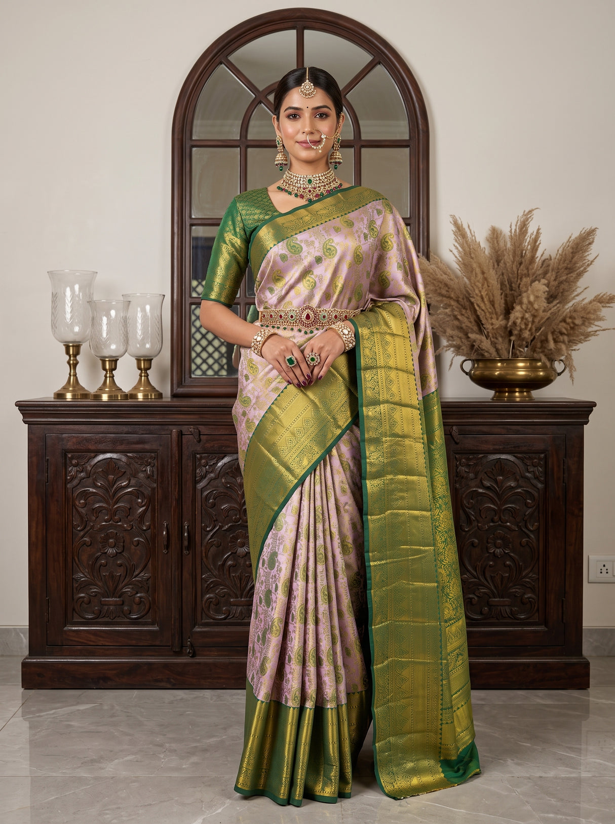MIMOSA Lavender Kanjivaram Art Silk Saree — Saree Pallu and Body Detail