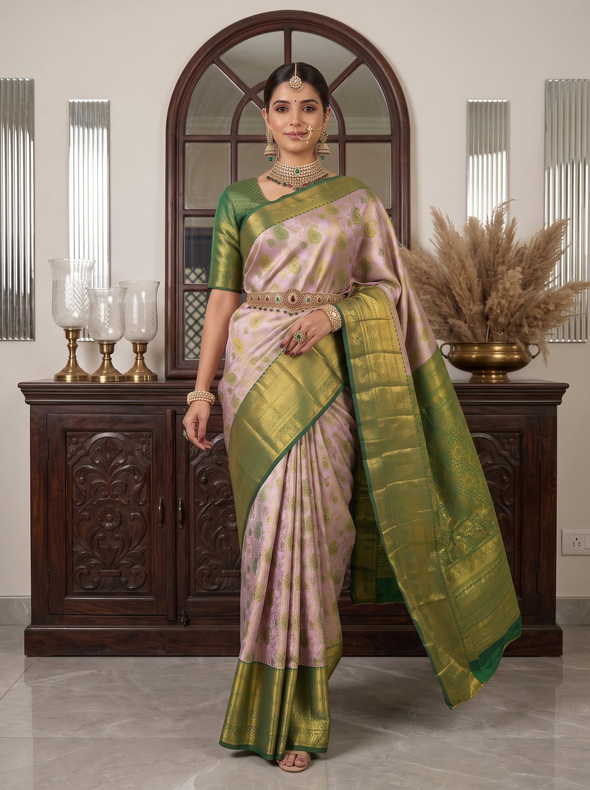 MIMOSA Lavender Kanjivaram Art Silk Saree — pose 6 styling detail