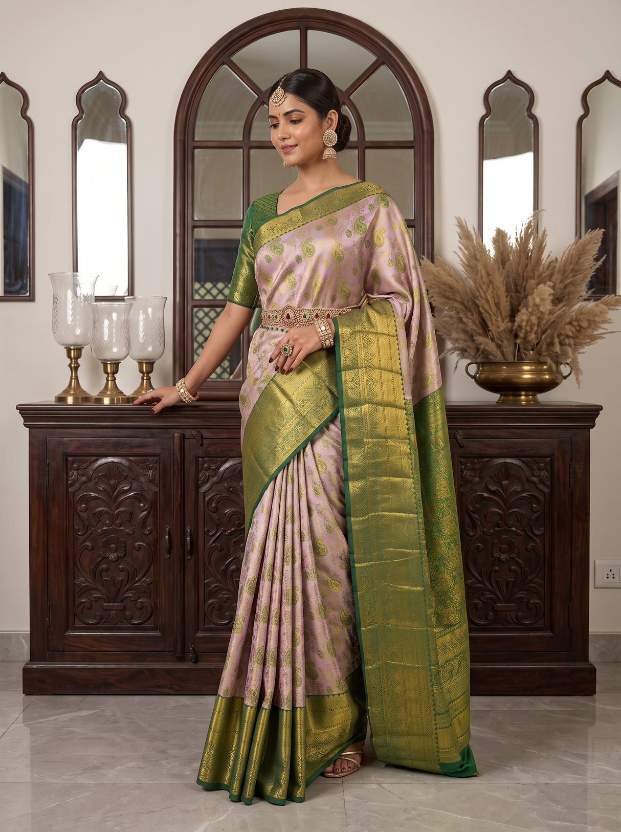MIMOSA Lavender Kanjivaram Art Silk Saree — pose 9 styling detail