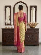 MIMOSA Parrot Green Kanjivaram Art Silk Saree — Model Lifestyle Pose