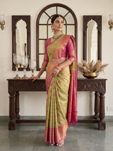 MIMOSA Parrot Green Kanjivaram Art Silk Saree — pose 5 styling detail