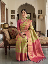 MIMOSA Parrot Green Kanjivaram Art Silk Saree — pose 8 styling detail