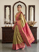MIMOSA Parrot Green Kanjivaram Art Silk Saree — pose 9 styling detail