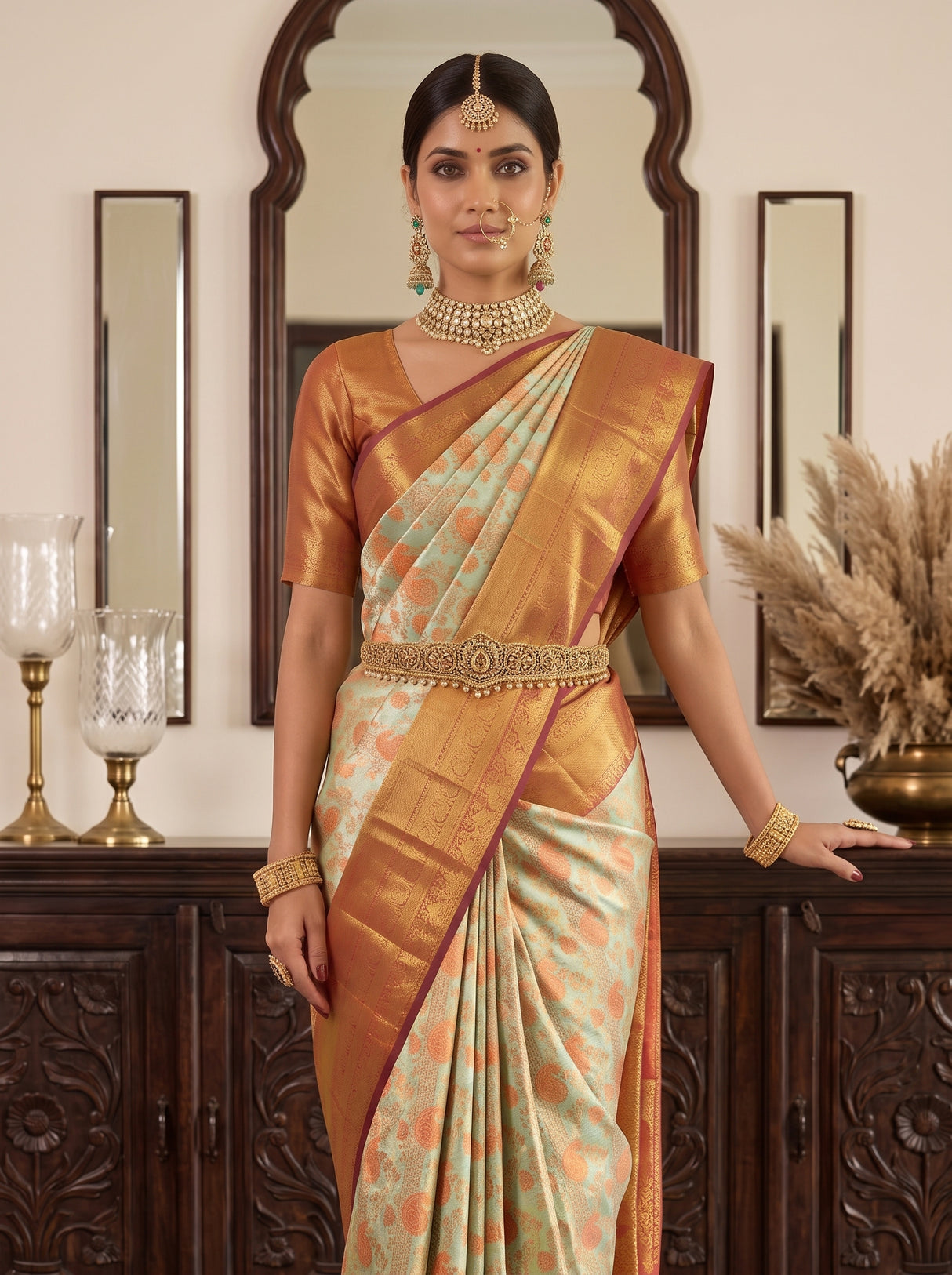 MIMOSA Pista Kanjivaram Art Silk Saree — pose 10 styling detail