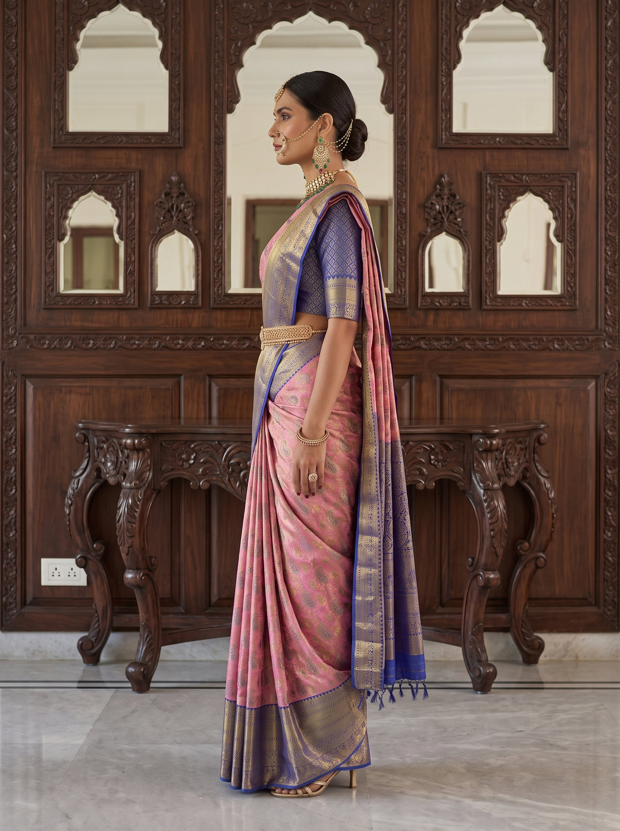 MIMOSA Rani Kanjivaram Art Silk Saree — pose 3 styling detail