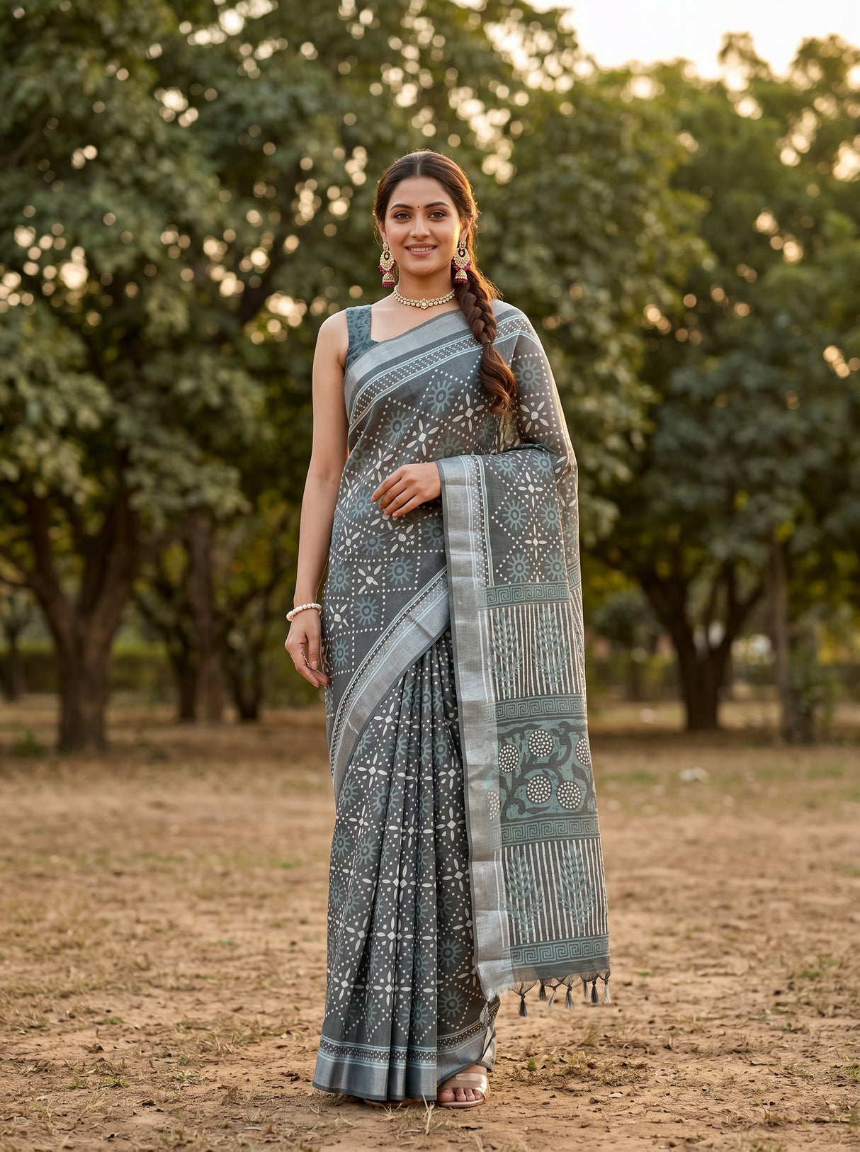 Grey  Saree