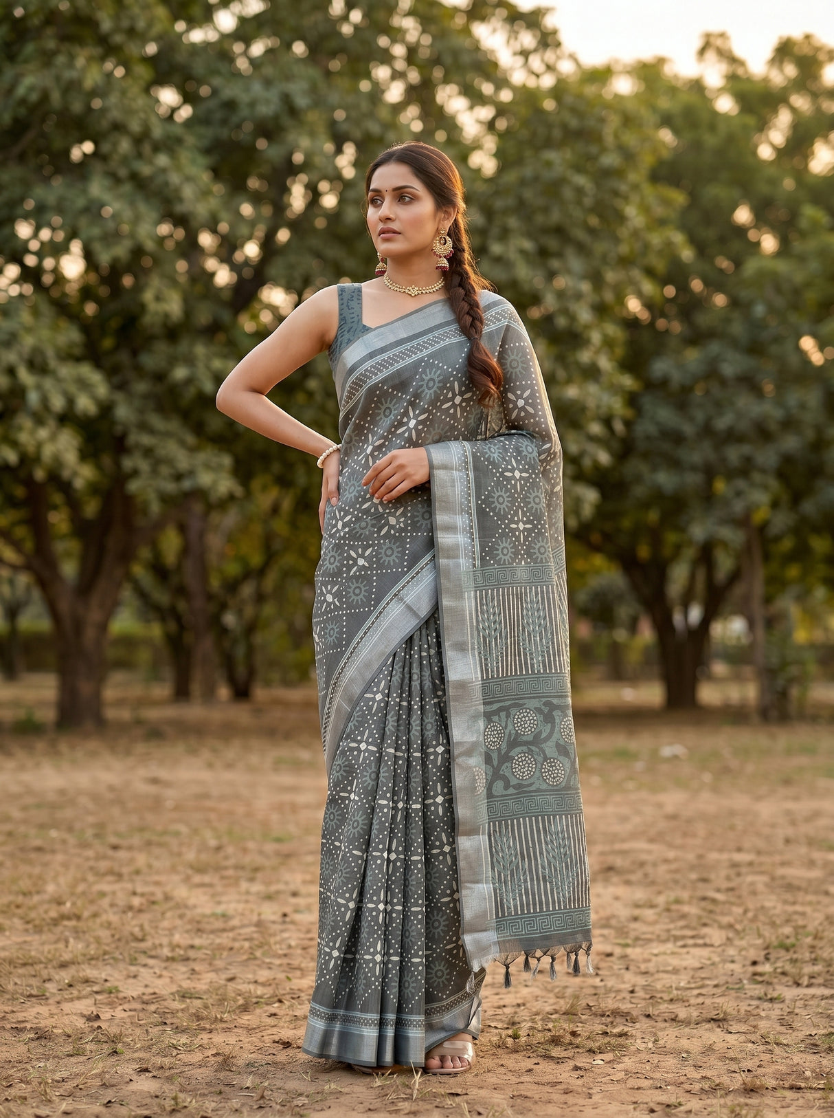 MIMOSA Grey Saree Saree — pose 4 styling detail