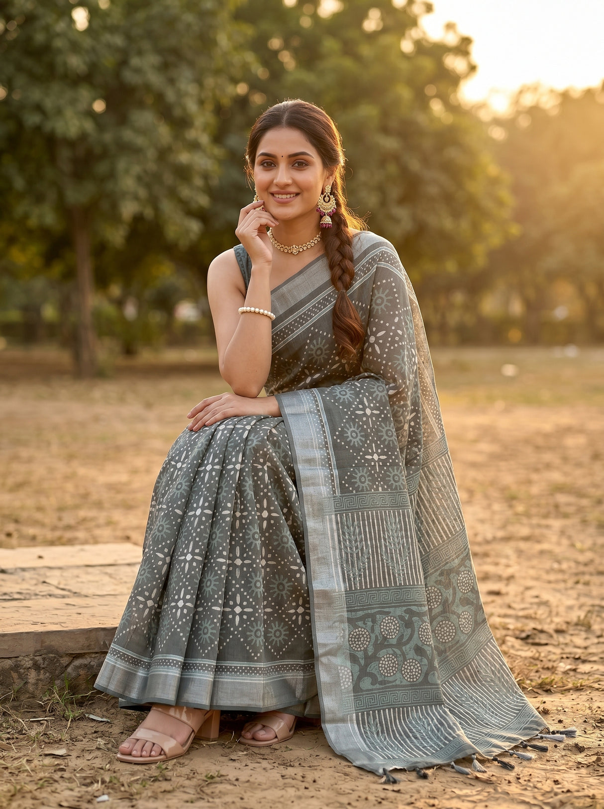 MIMOSA Grey Saree Saree — pose 8 styling detail