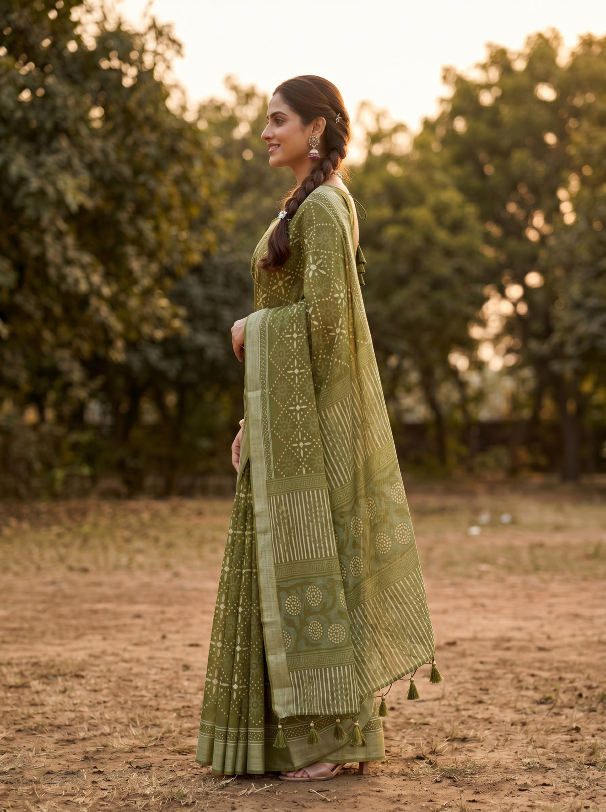 MIMOSA Olive Saree Saree — pose 3 styling detail