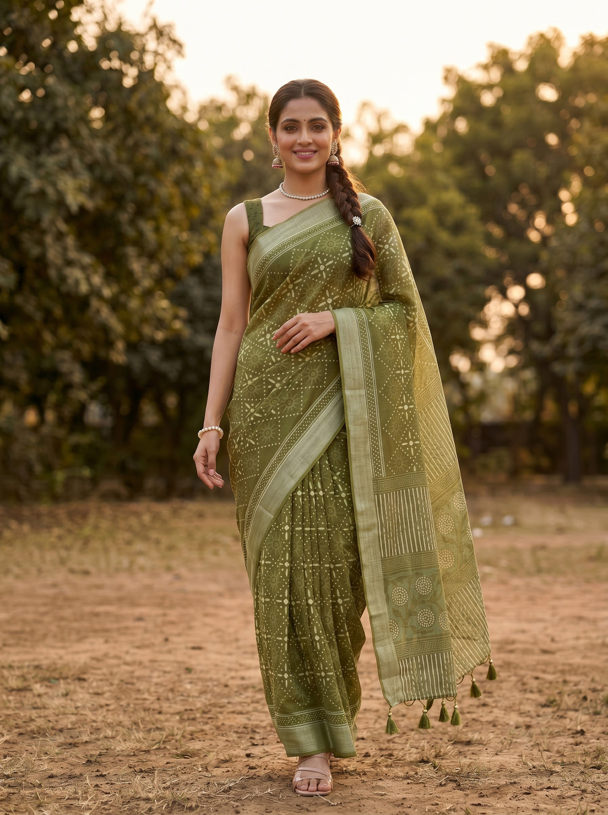MIMOSA Olive Saree Saree — pose 6 styling detail