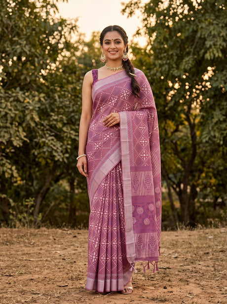 Pink  Saree