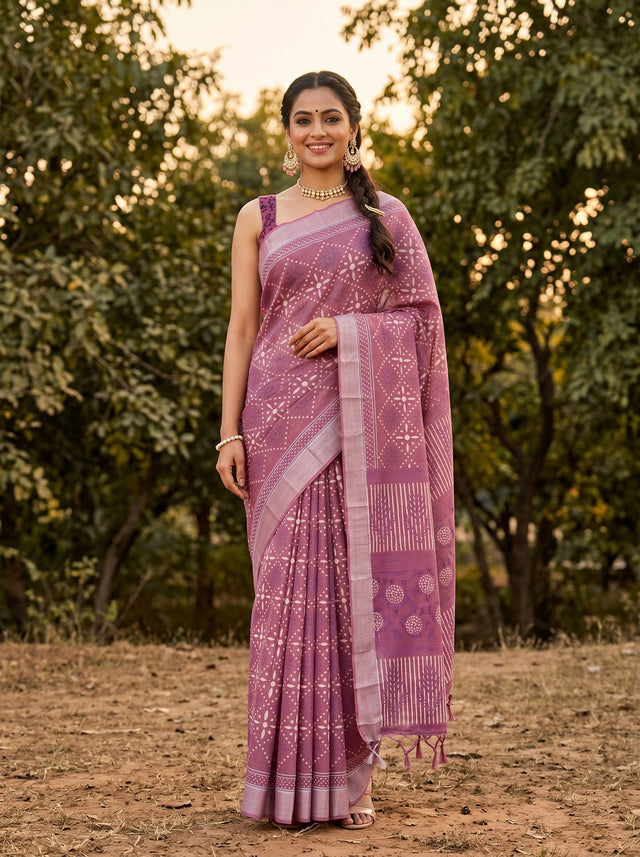 Pink  Saree