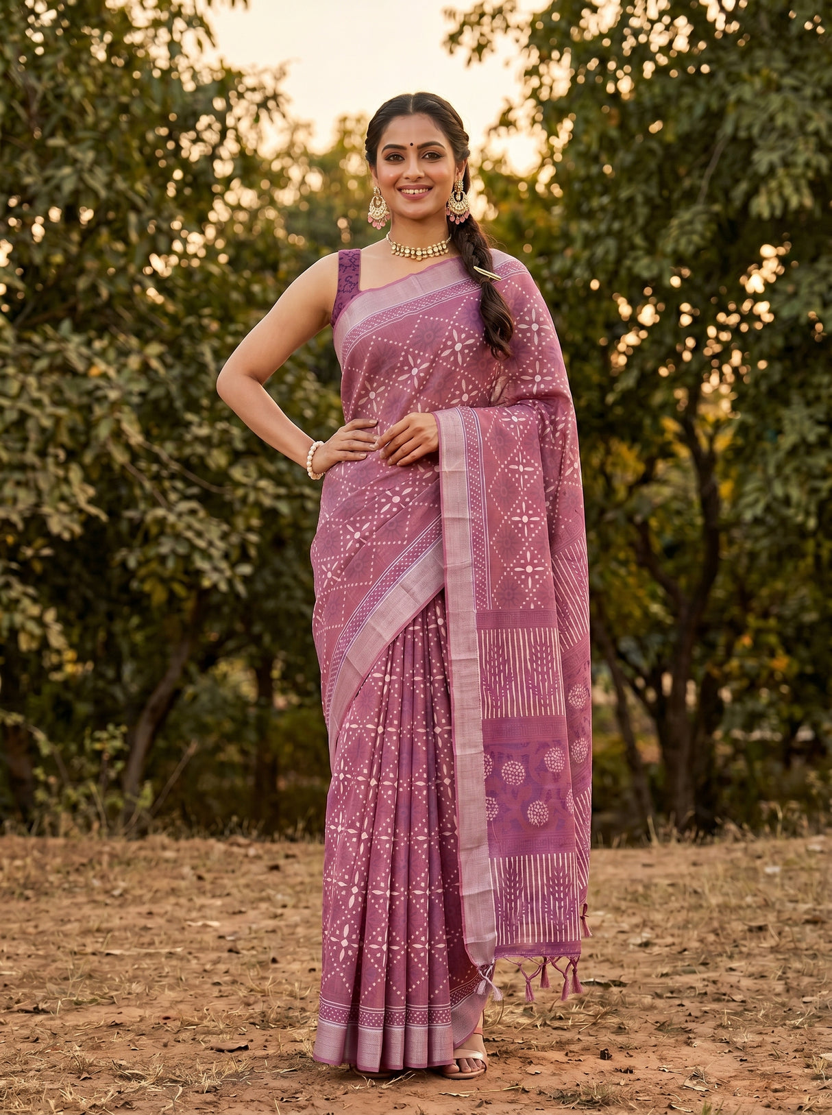 MIMOSA Pink Saree Saree — pose 4 styling detail