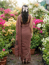 MIMOSA Chocolate Ajrak Linen Saree — Saree shot pallu and body