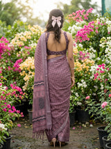 MIMOSA Magenta Ajrak Linen Saree — Saree shot pallu and body