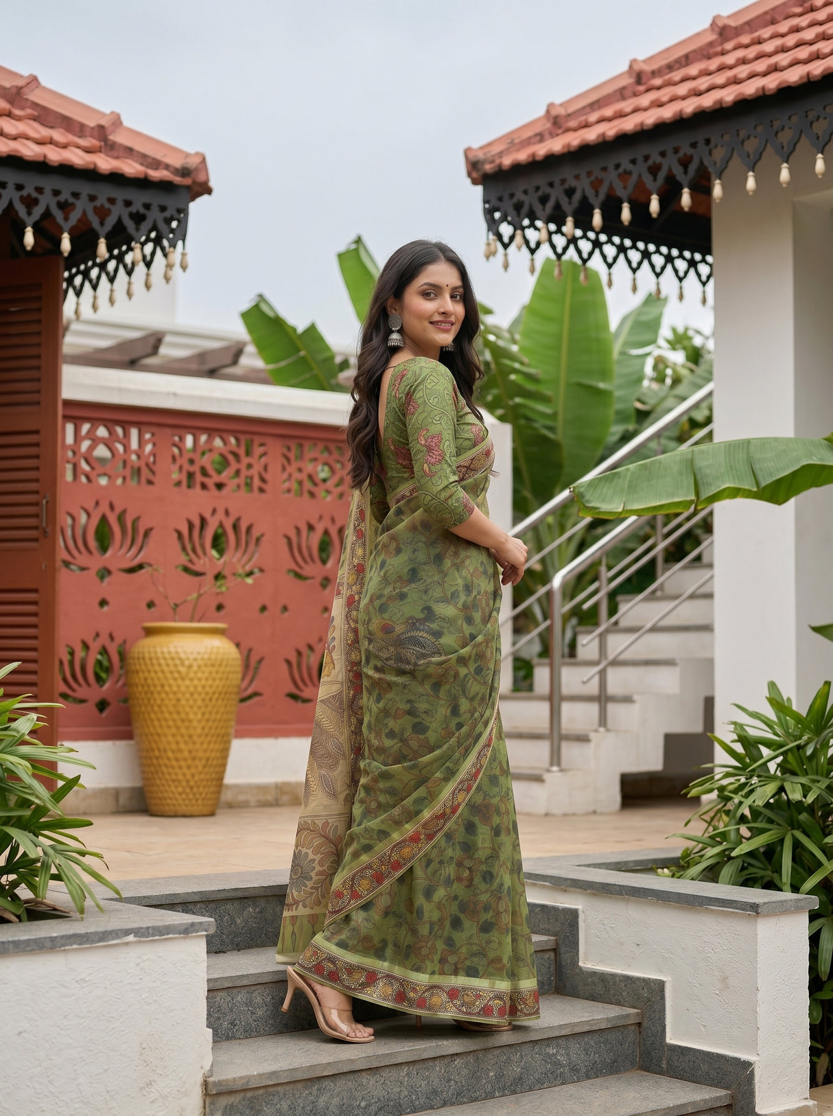 MIMOSA Olive Saree Saree — pose 5 styling detail