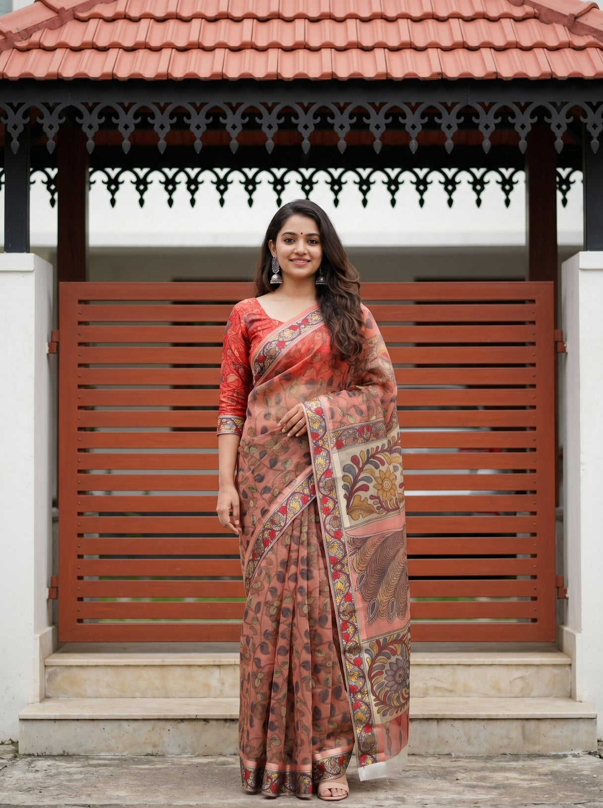 Peach  Saree