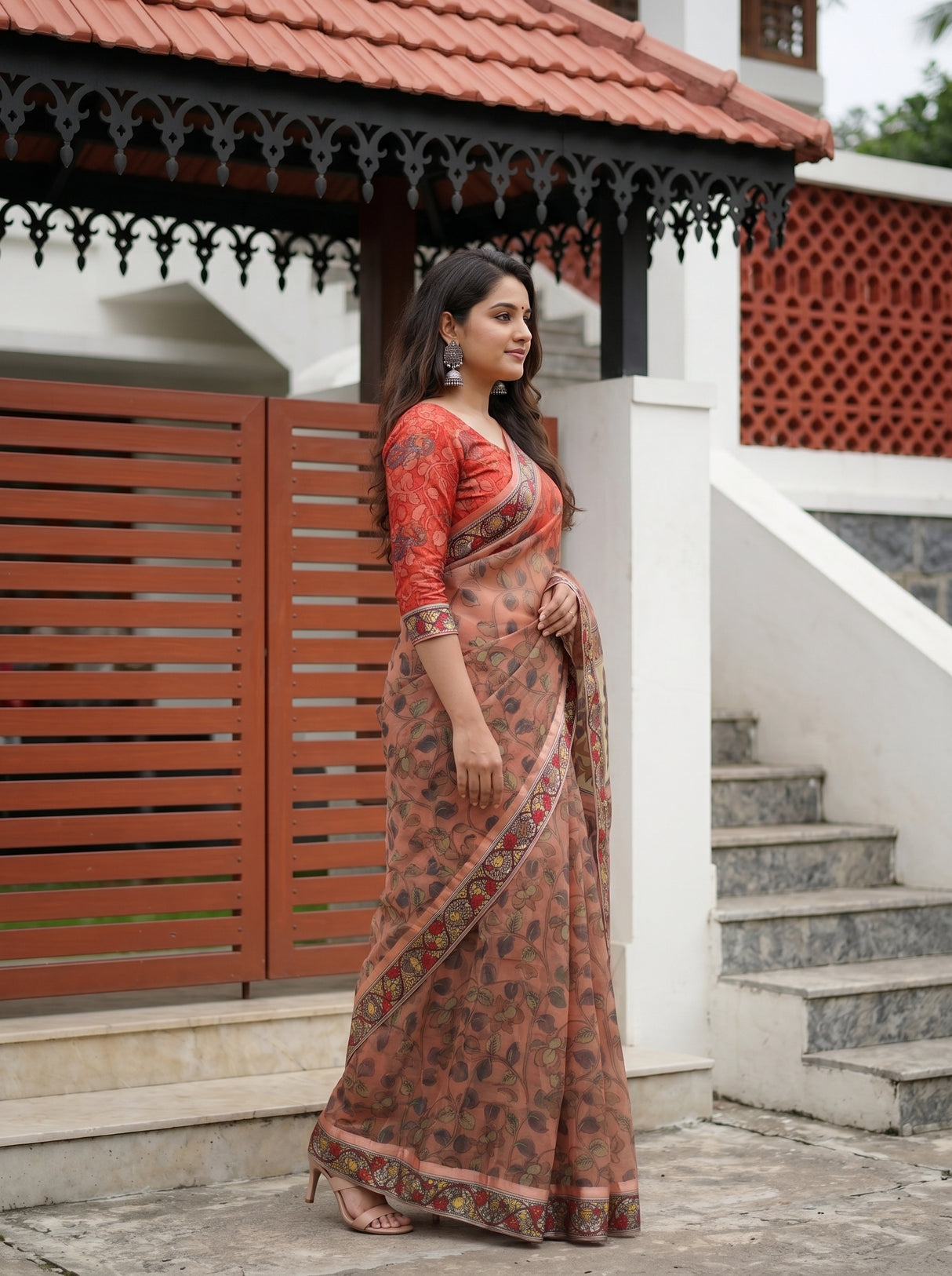 MIMOSA Peach Saree Saree — pose 3 styling detail