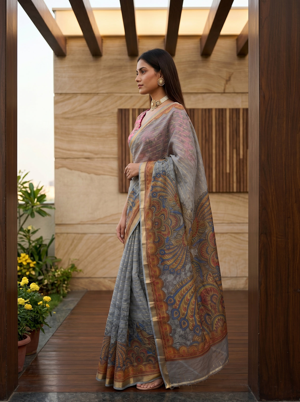 MIMOSA Grey Saree Saree — pose 3 styling detail