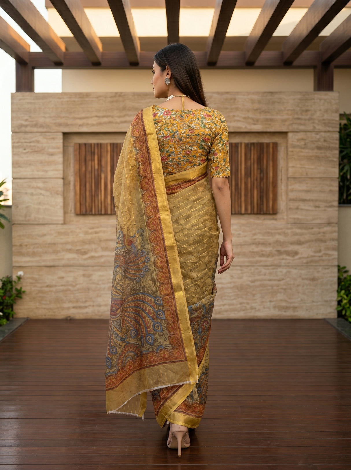 MIMOSA Mustard Saree Saree — pose 2 styling detail
