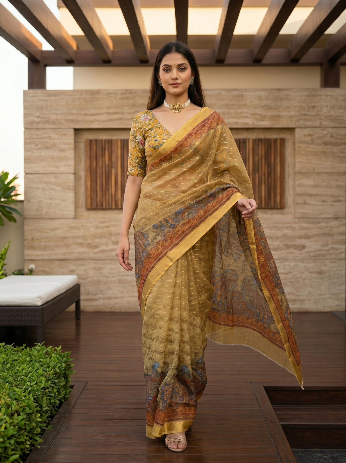 MIMOSA Mustard Saree Saree — pose 6 styling detail