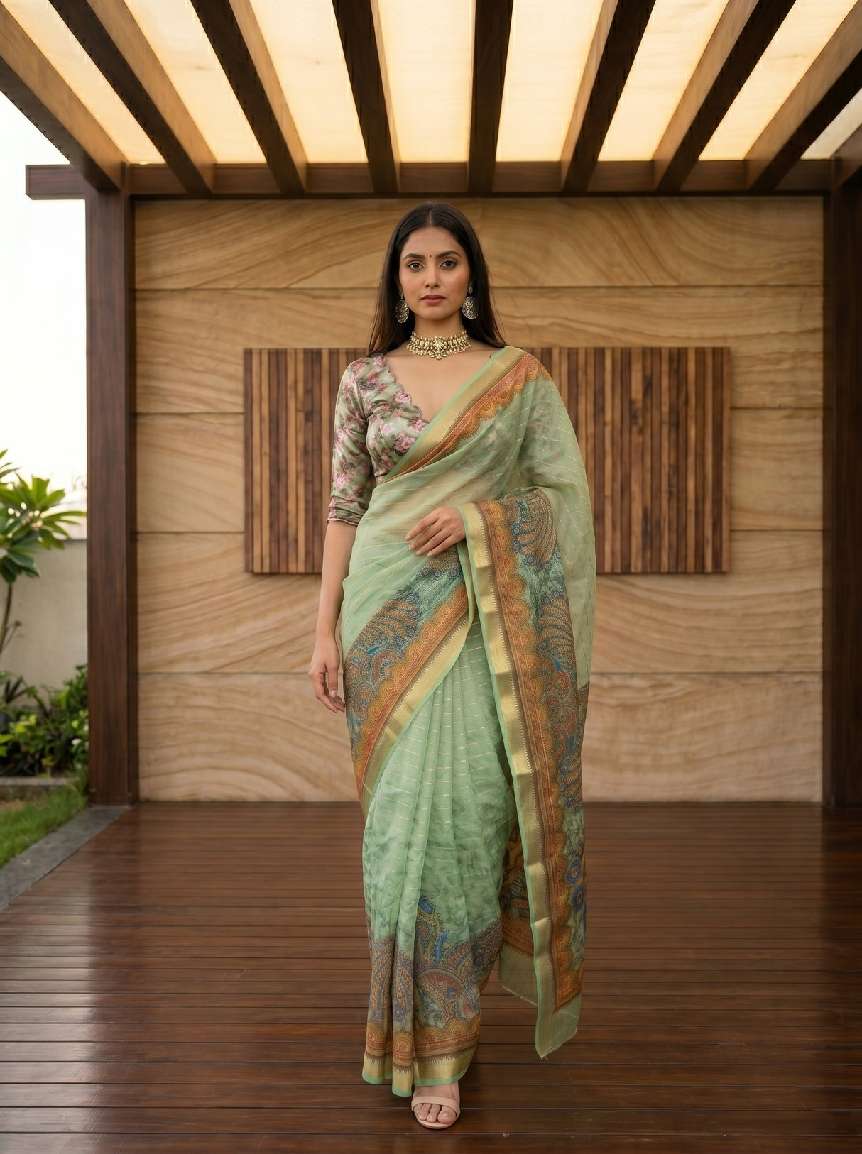 MIMOSA Olive Saree Saree — pose 6 styling detail