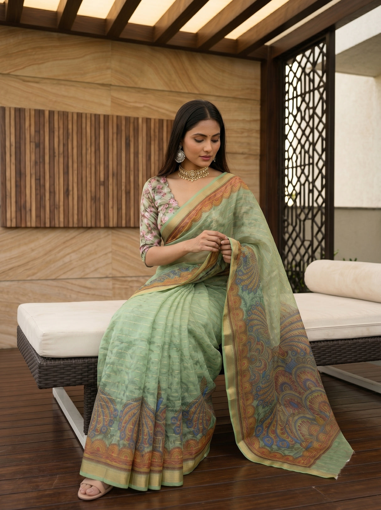 MIMOSA Olive Saree Saree — pose 8 styling detail