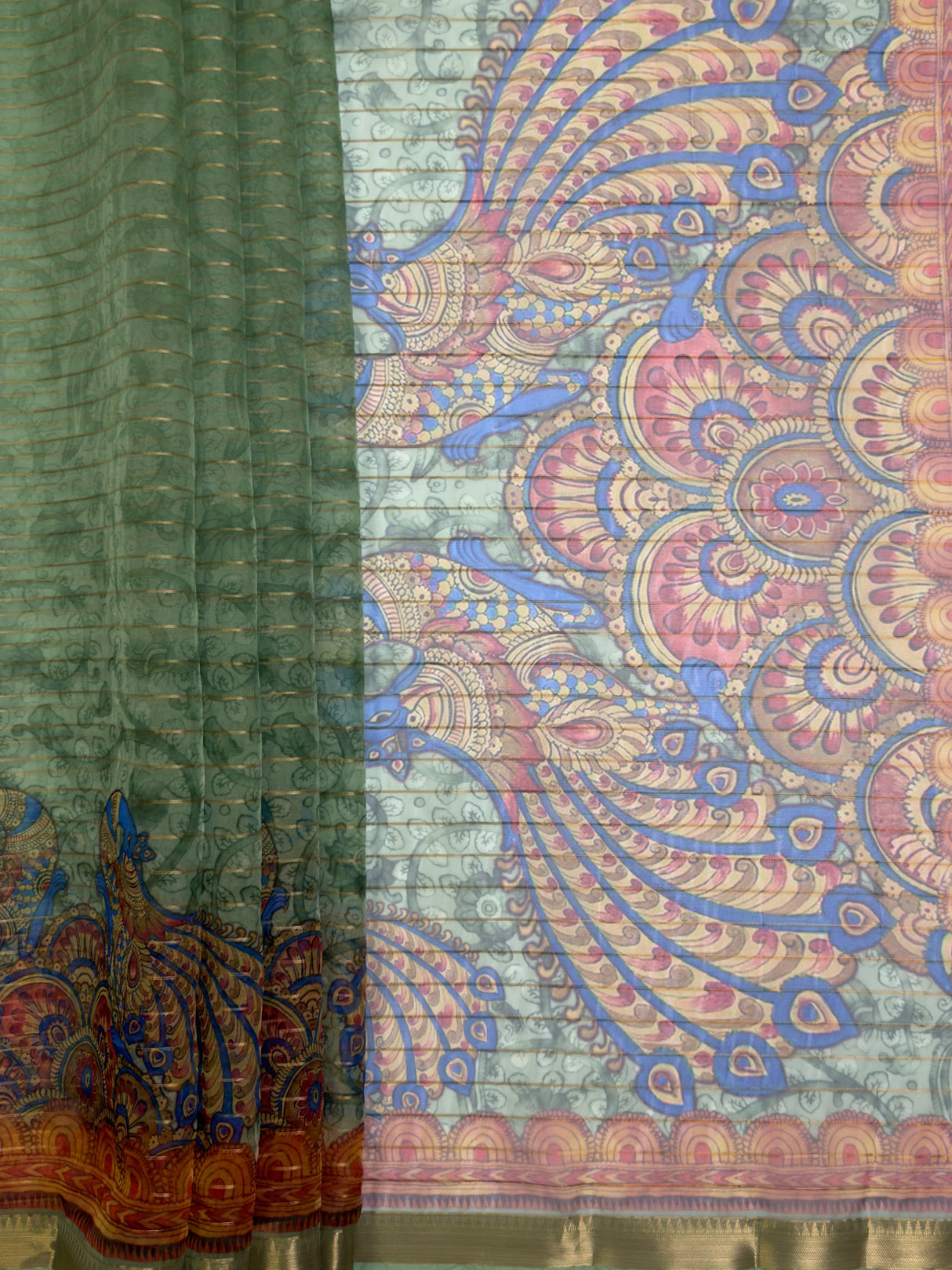 MIMOSA Olive Saree Saree — pallu and zari work detail