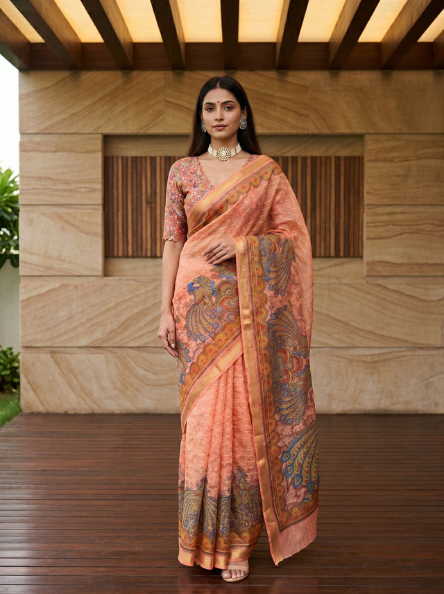Peach  Saree