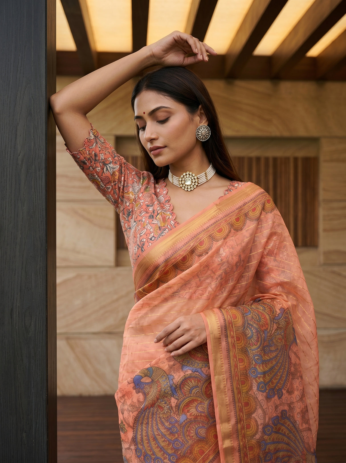 MIMOSA Peach Saree Saree — pose 10 styling detail