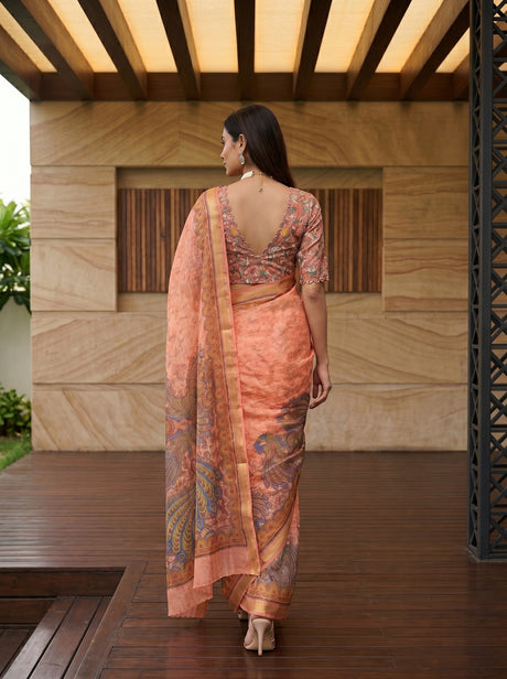 MIMOSA Peach Saree Saree — pose 2 styling detail