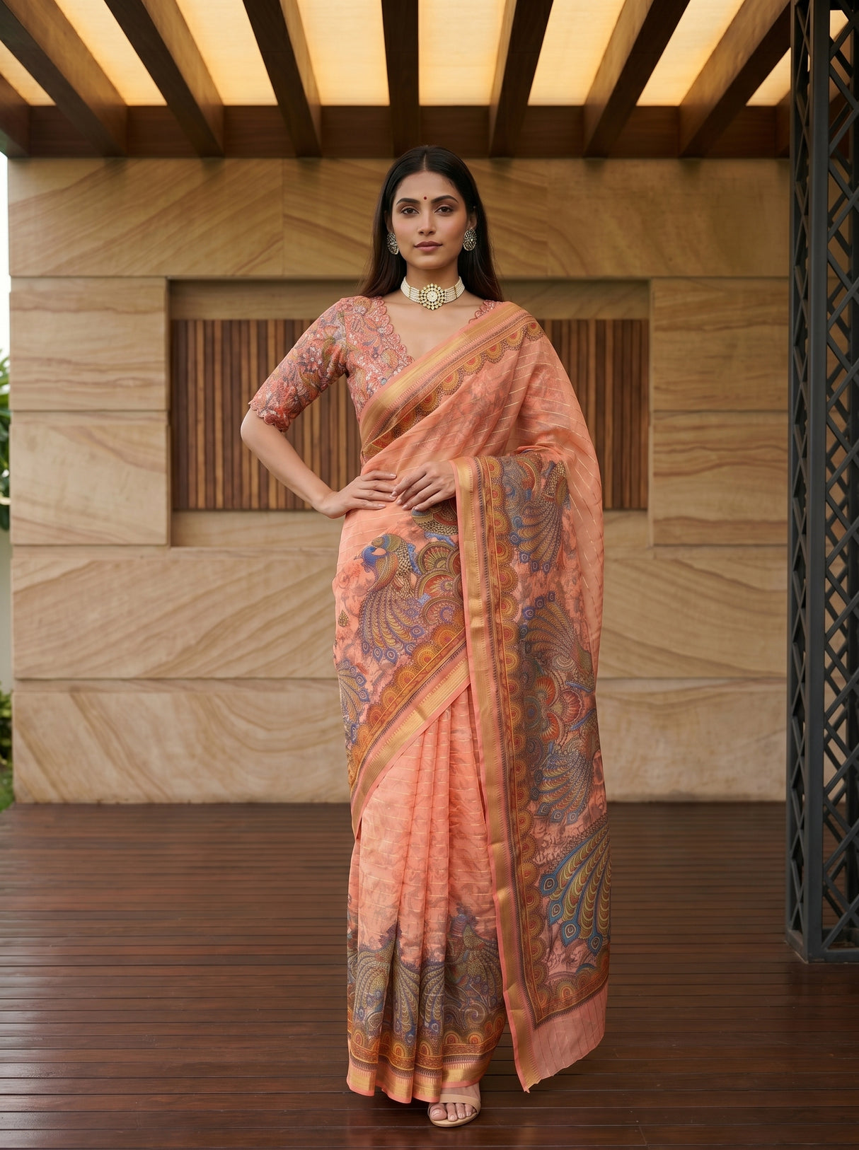 MIMOSA Peach Saree Saree — pose 4 styling detail