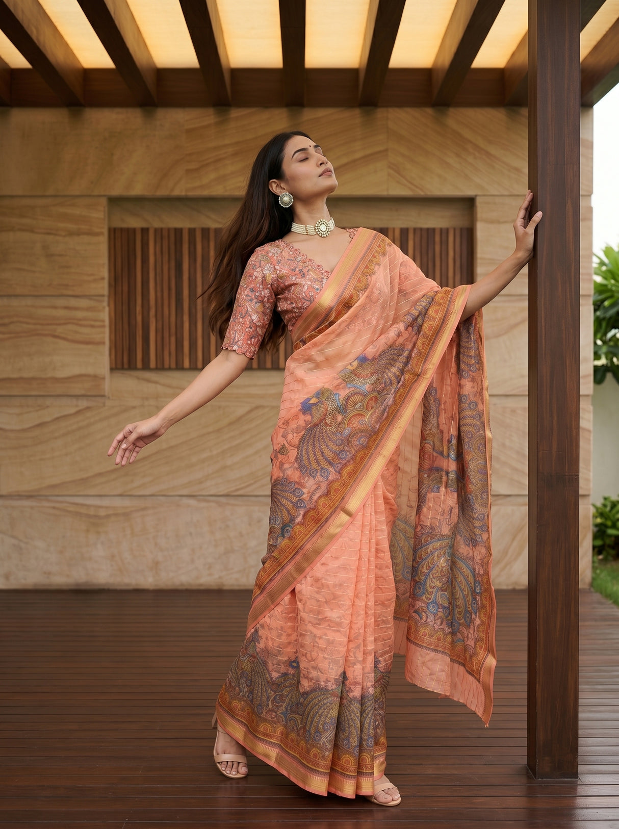 MIMOSA Peach Saree Saree — pose 5 styling detail