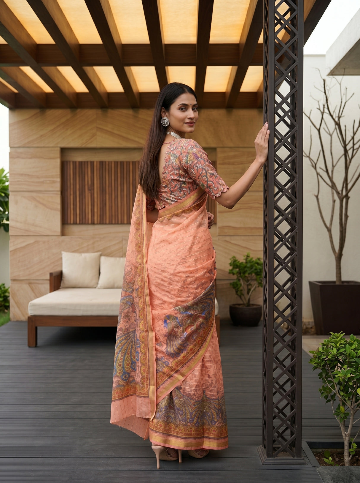 MIMOSA Peach Saree Saree — pose 7 styling detail