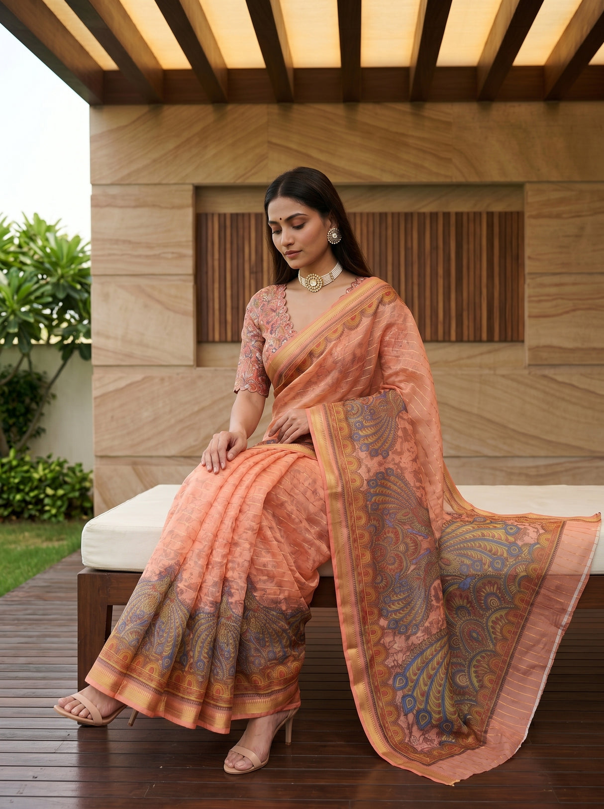 MIMOSA Peach Saree Saree — pose 8 styling detail