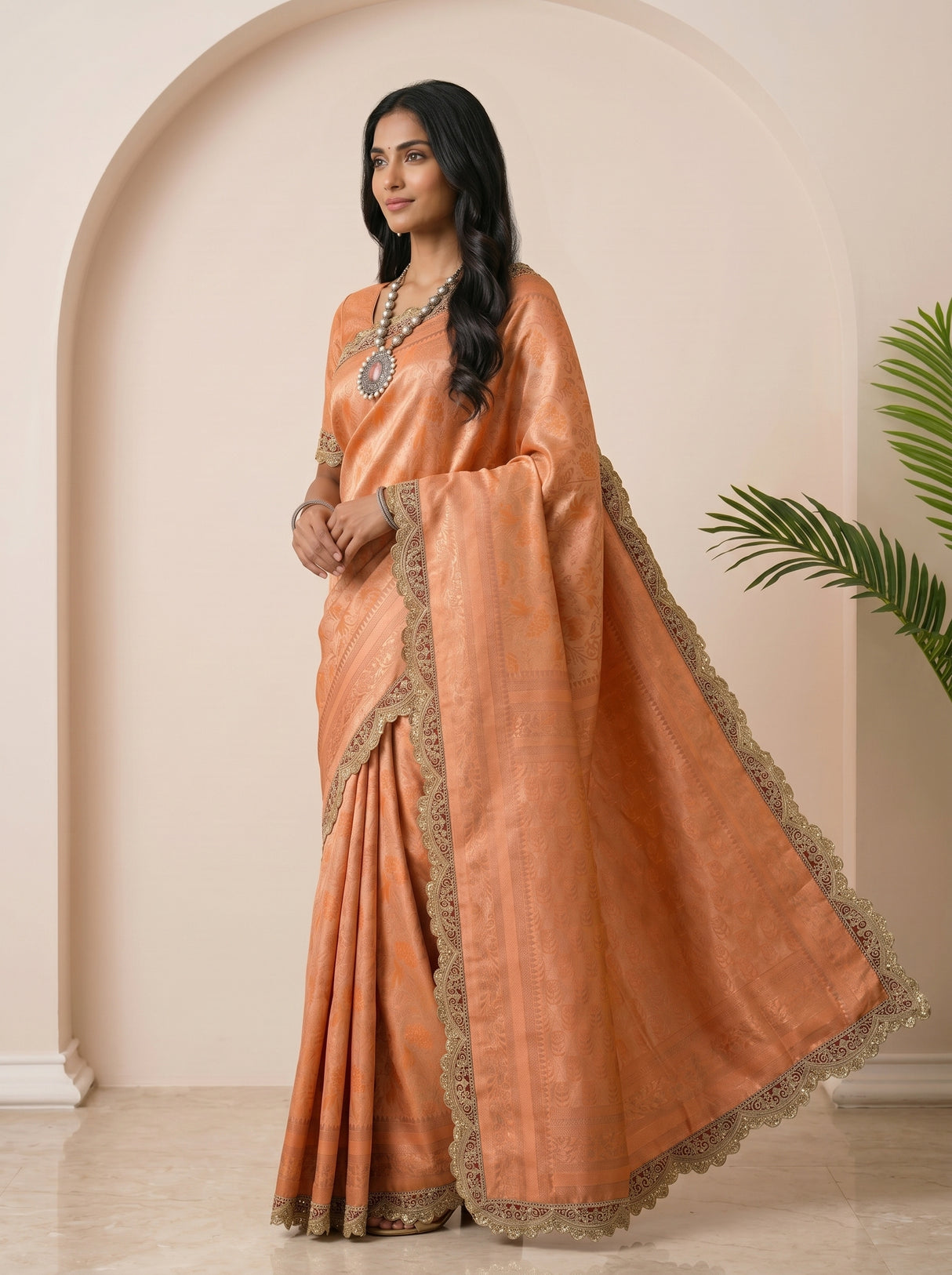 MIMOSA Orange Saree Saree — pose 10 styling detail