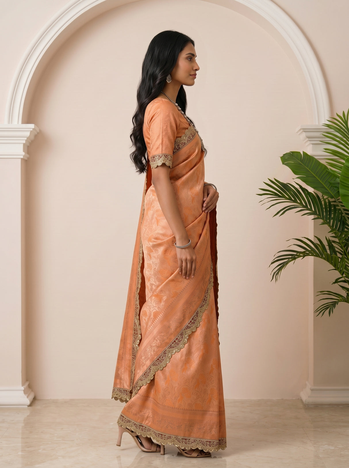 MIMOSA Orange Saree Saree — pose 3 styling detail