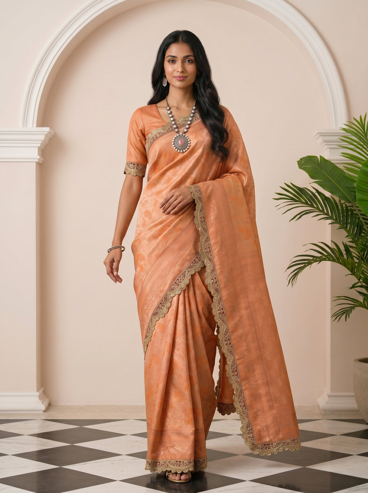 MIMOSA Orange Saree Saree — pose 6 styling detail