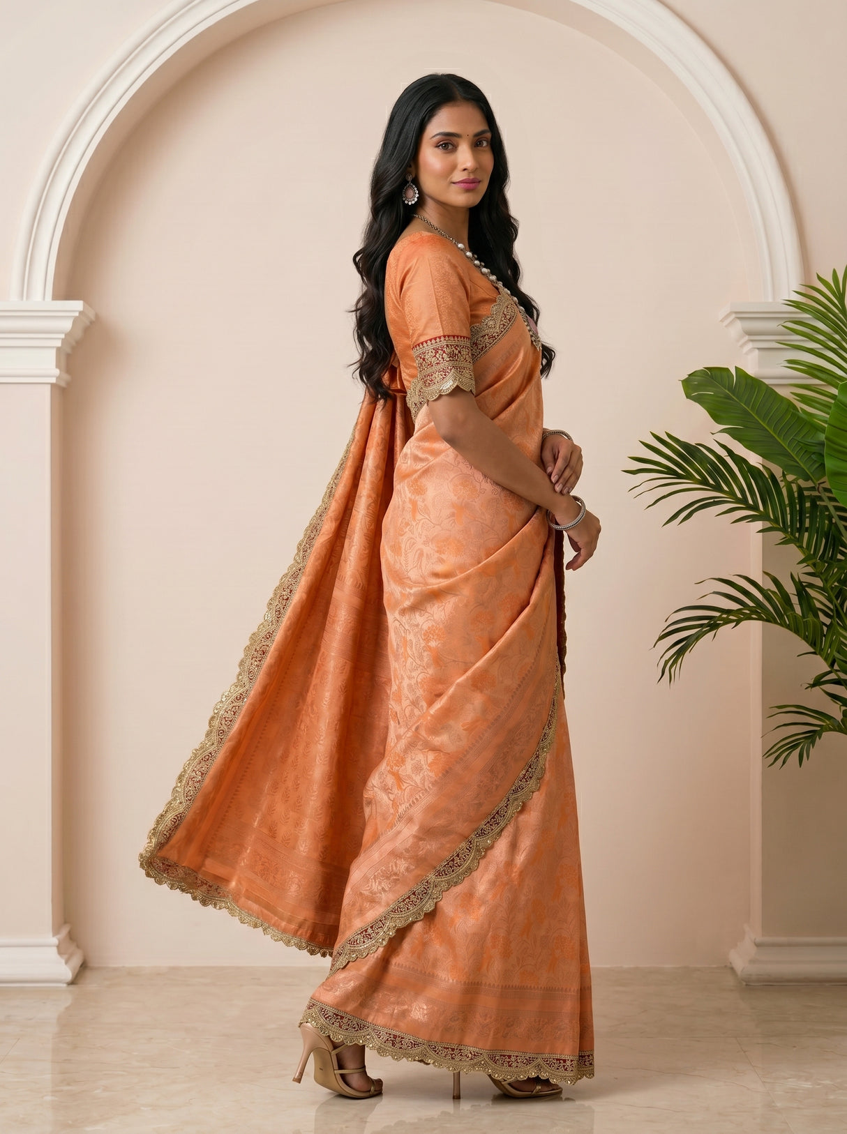 MIMOSA Orange Saree Saree — pose 9 styling detail