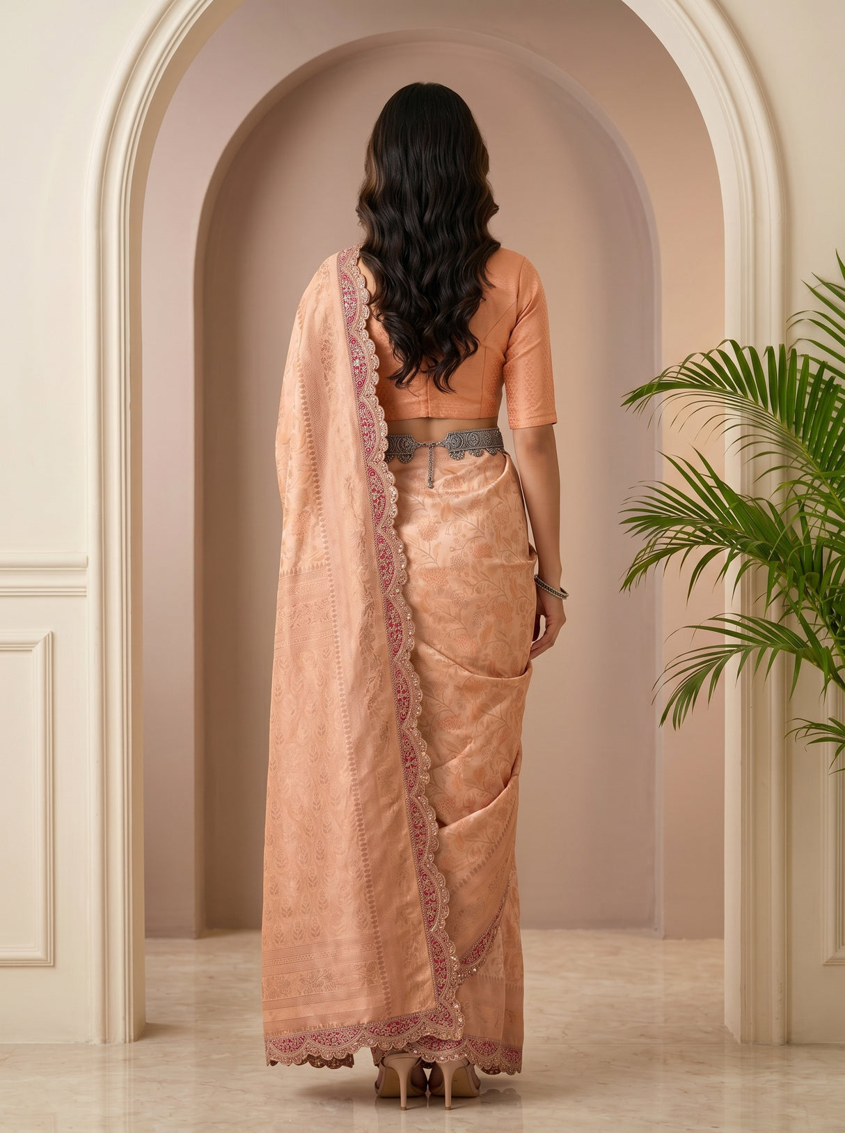 MIMOSA Peach Saree Saree — pose 2 styling detail