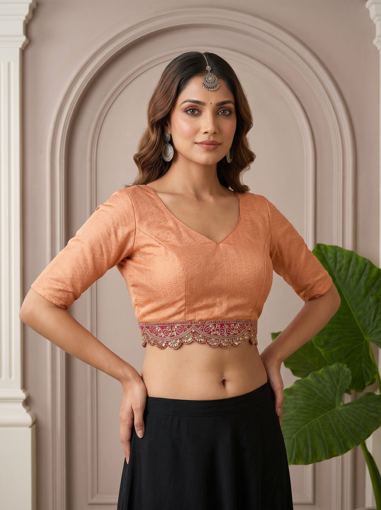 MIMOSA Peach Saree Saree — blouse close-up