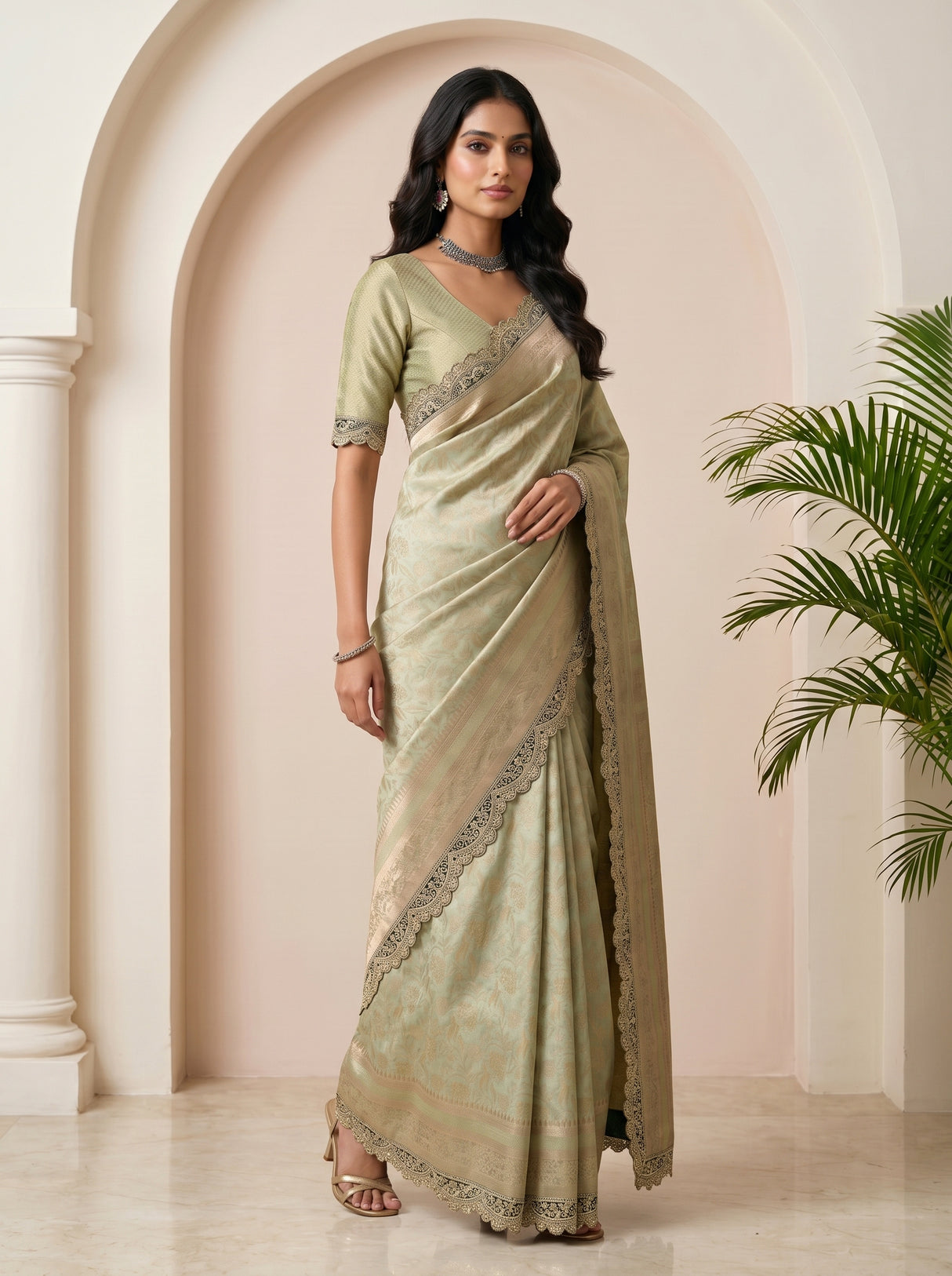 MIMOSA Pista Saree Saree — pose 5 styling detail
