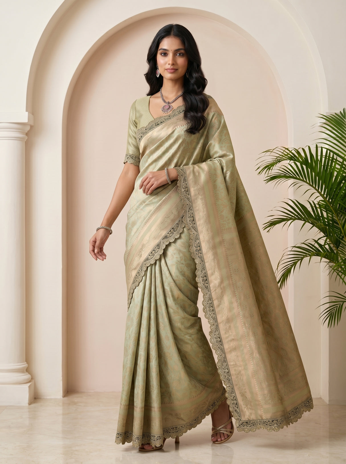 MIMOSA Pista Saree Saree — pose 9 styling detail
