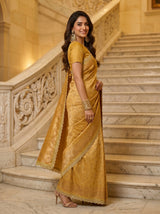 MIMOSA Mustard Kanjivaram Art Silk Saree — close-up of body and pallu