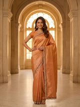 MIMOSA Orange Kanjivaram Art Silk Saree — close-up of model's arm and bangle