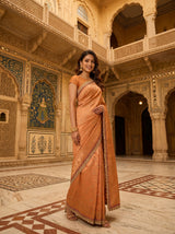 MIMOSA Orange Kanjivaram Art Silk Saree — close-up of body and pallu