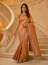 MIMOSA Orange Kanjivaram Art Silk Saree — detail of saree pleats