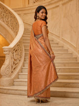 MIMOSA Orange Kanjivaram Art Silk Saree — close-up of border and pleats