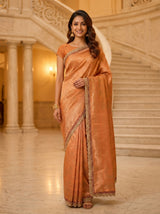 MIMOSA Orange Kanjivaram Art Silk Saree — model's feet and saree hem